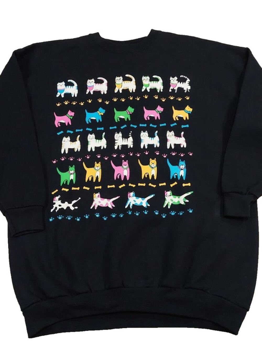 Vintage 90s Cats & Dogs Puff Print Crewneck Grandma Sweatshirt Kitty, One Size